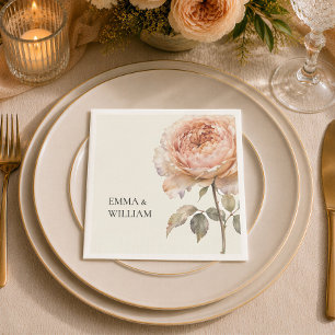 Serviette En Papier Élégant Pivoine Pêche Fête de Mariage Personnalisé