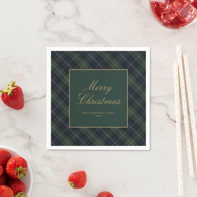 Serviette En Papier Élégant Plaid de Noël Classique (En situation)