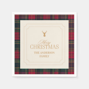 Serviette En Papier Élégant Plaid Tartan Joyeux Noël Nom de Famille