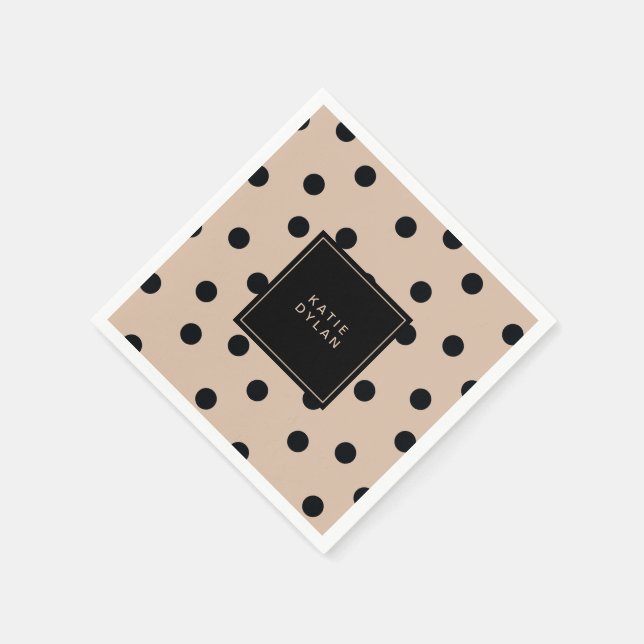 Serviette En Papier Elégant point noir sur beige (Coin)
