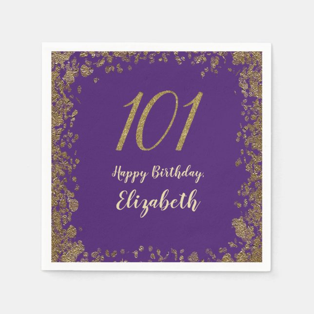 Serviette En Papier Elegant Purple and Gold 101st Birthday (Devant)