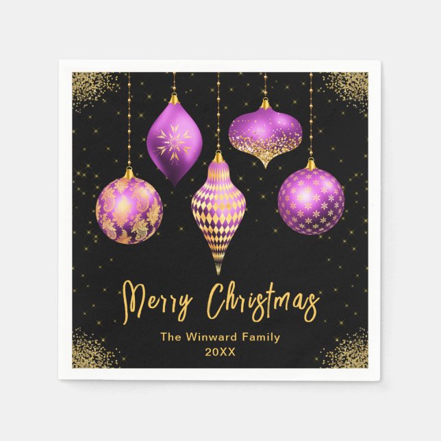 Serviette En Papier Elegant Purple and Gold Ornament Christmas (Devant)