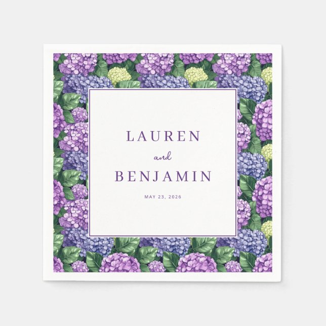 Serviette En Papier Elegant Purple Floral Hydrangea (Devant)
