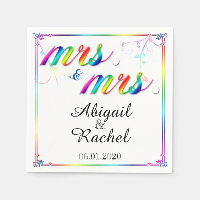 Serviette En Papier Elégant Rainbow Floral Mme Mariage Napkin (Devant)
