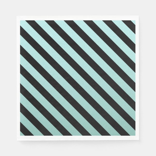 Serviette En Papier Élégant rayé de sarcelle et de noir   (Devant)