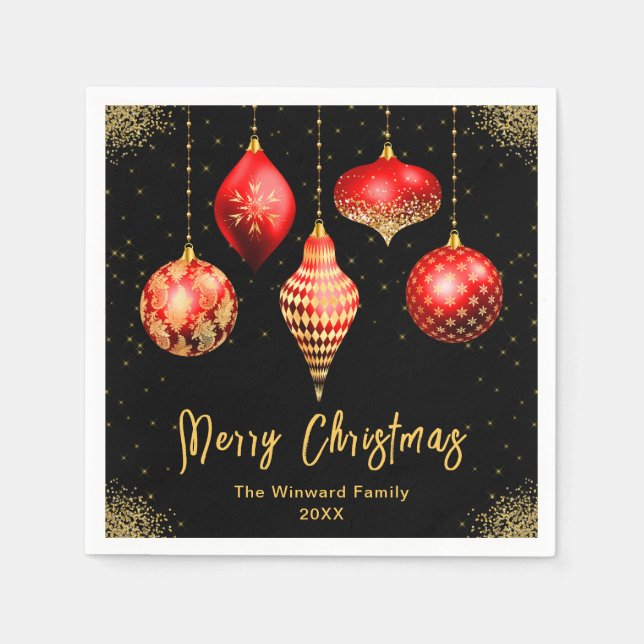Serviette En Papier Elegant Red and Gold Ornament Christmas (Devant)