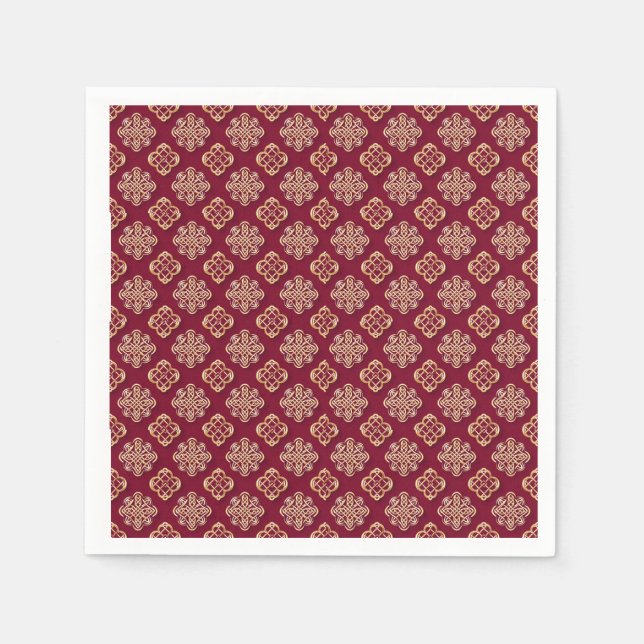 Serviette En Papier Elegant Red and Gold Pattern Design (Devant)