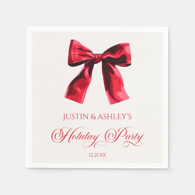 Serviette En Papier Elegant Red Coquette Bow Holiday Party (Devant)
