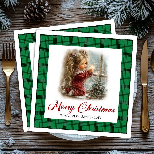 Serviette En Papier Elegant Red Green Festive Winter Scene Napkins (Elegant Red Green Festive Winter Scene Napkins)