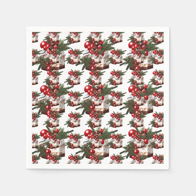Serviette En Papier Elegant Red, White & Green Cake Pattern Holiday (Devant)