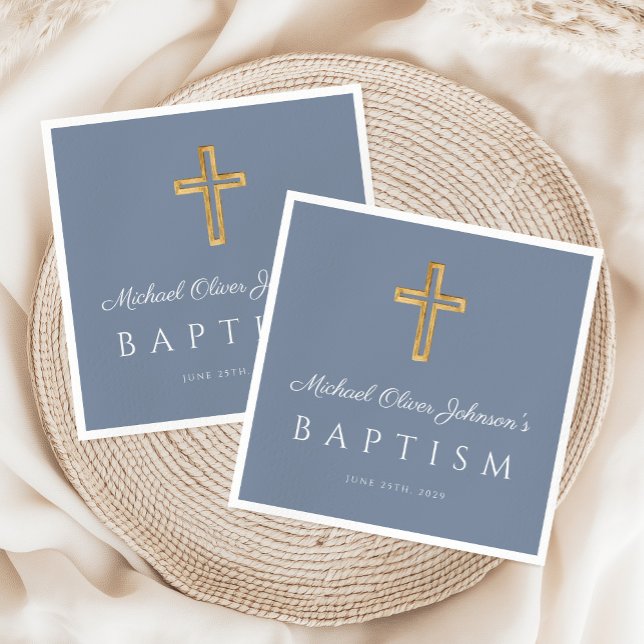 Serviette En Papier Elegant Religious Cross Dusty Blue Boy Baptism (Elegant Religious Cross Dusty Blue Boy Baptism Napkins)