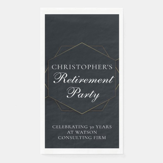 Serviette En Papier Elegant Retirement Party Customized Black Gold (Devant)