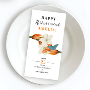 Serviette En Papier Élégant Retraite Blanche Et Orange Retro Floral