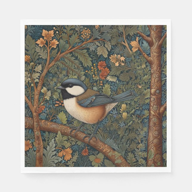 Serviette En Papier Elegant Retro Art Nouveau woodland bird (Devant)