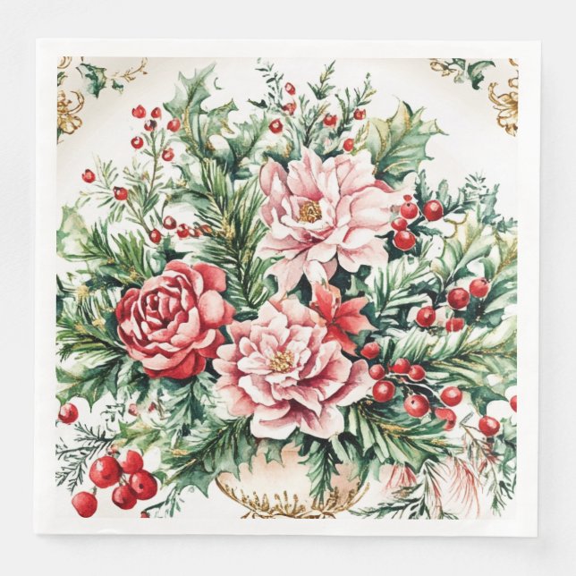 Serviette En Papier Elegant Rococo Floral and Foliage Holiday Dining  (Devant)