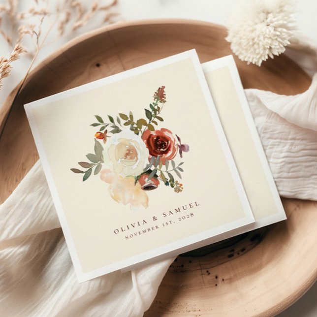 Serviette En Papier Élégant Romantique automne Floral Mariage rouge (Créateur téléchargé)