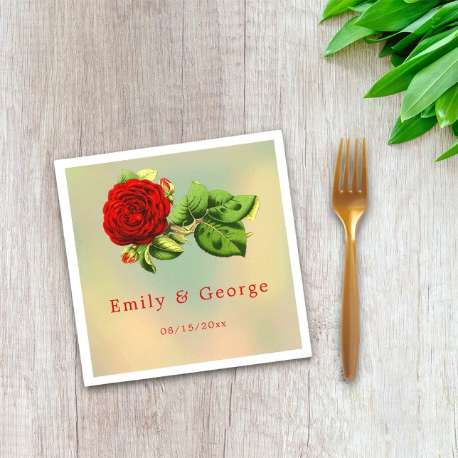 Serviette En Papier Élégant romantique Rose rouge Mariage Floral été (Créateur téléchargé)