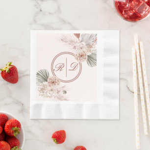 Serviette En Papier Elégant rose Aquarelle Floral Monogram Mariage
