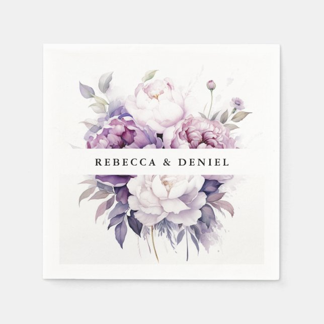 Serviette En Papier Elégant Rose  aquarelle Mariage floral (Devant)