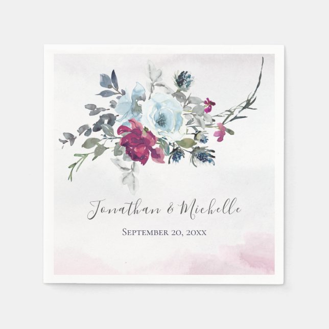 Serviette En Papier Elégant Rose Blancs et Bleus de Bourgogne (Devant)