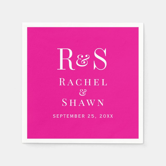 Serviette En Papier Élégant rose chic moderne Mariage Monogramme (Devant)