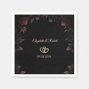 Serviette En Papier Élégant Rose de Bourgogne noire Mariage