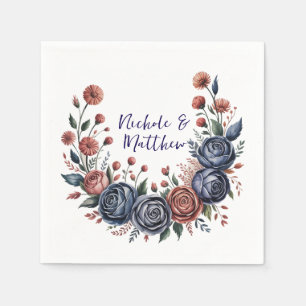 Serviette En Papier Élégant Rose de la marine et Mariage de fleurs en 