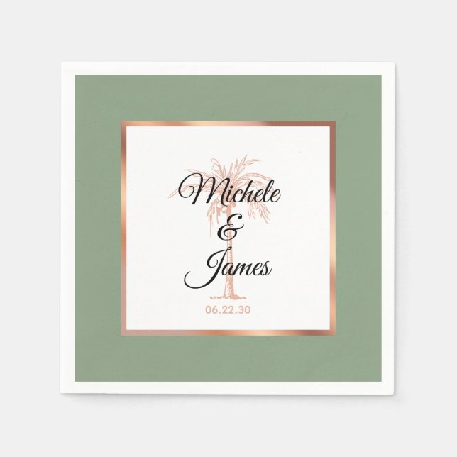 Serviette En Papier Elégant Rose de Sage Gold Palm Tree Mariage Tropic (Devant)