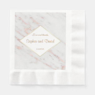 Serviette En Papier Elégant Rose Diamond or Marble Mariage