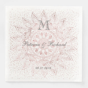 Serviette En Papier Élégant rose  d'or mandala confetti mariage
