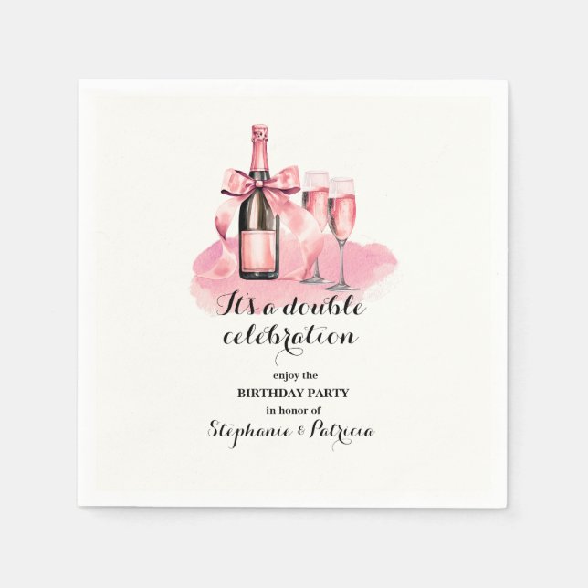 Serviette En Papier Élégant rose Double Célébration Anniversaire (Devant)