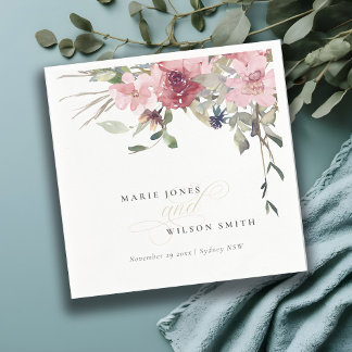 Serviette En Papier Élégant Rose Dusky Blush Fleur sauvage Floral Mari