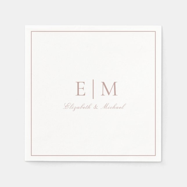 Serviette En Papier Élégant Rose Dusty Classic Script Monogram Mariage (Devant)