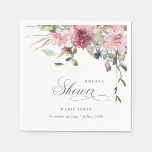Serviette En Papier Élégant Rose Fleur de Cerisier Sombre Mariage