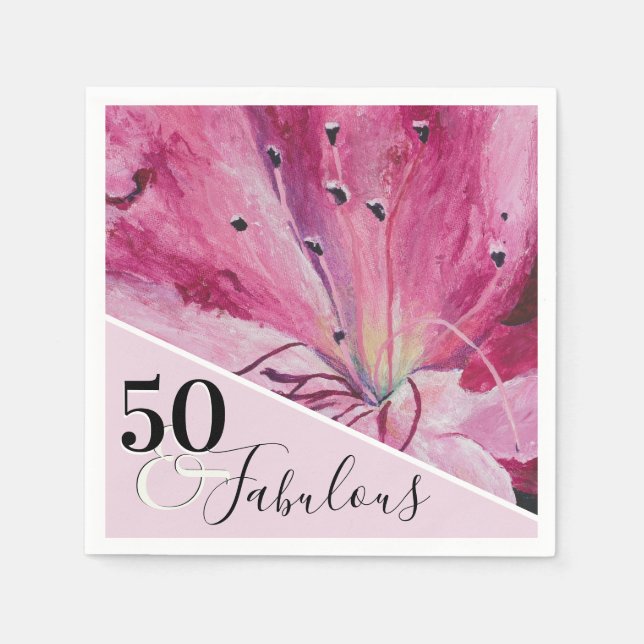 Serviette En Papier Elégant rose floral 50 et fabuleux anniversaire (Devant)