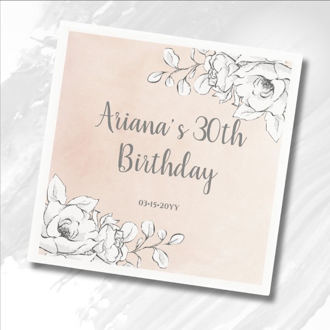 Serviette En Papier Élégant Rose Floral Blanc Chic (Créateur téléchargé)