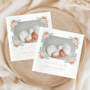 Serviette En Papier Élégant rose florale fille Baptême photo