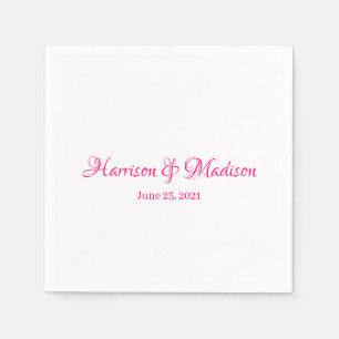 Serviette En Papier Élégant rose Fuchsia Mariage de noms de script per