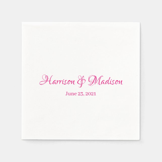 Serviette En Papier Élégant rose Fuchsia Mariage de noms de script per (Devant)