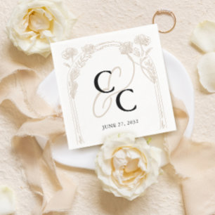 Serviette En Papier Élégant Rose Garden Trellis Calligraphie Monogramm