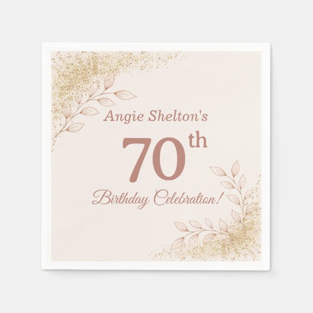 Serviette En Papier Elegant Rose Gold 70th Birthday Celebration  (Devant)