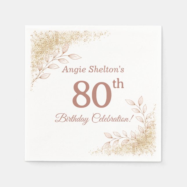 Serviette En Papier Elegant Rose Gold 80th Birthday Celebration  (Devant)