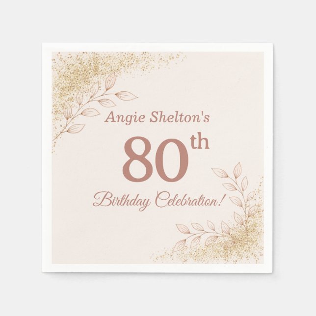 Serviette En Papier Elegant Rose Gold 80th Birthday Celebration  (Devant)