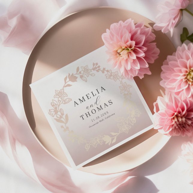 Serviette En Papier Elegant Rose Gold Botancial Wreath Wedding (Créateur téléchargé)