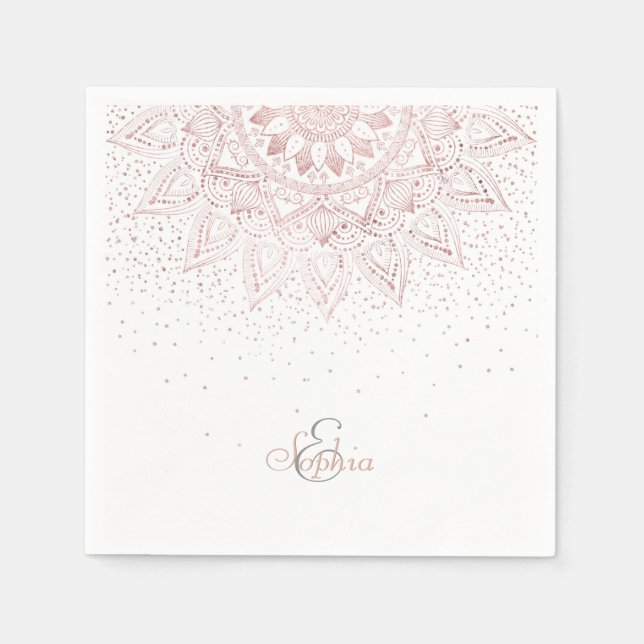 Serviette En Papier Elégant Rose Gold Dots Mandala (Devant)