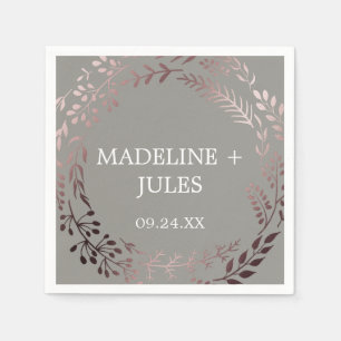 Serviette En Papier Élégant Rose Gold et Mariage gris