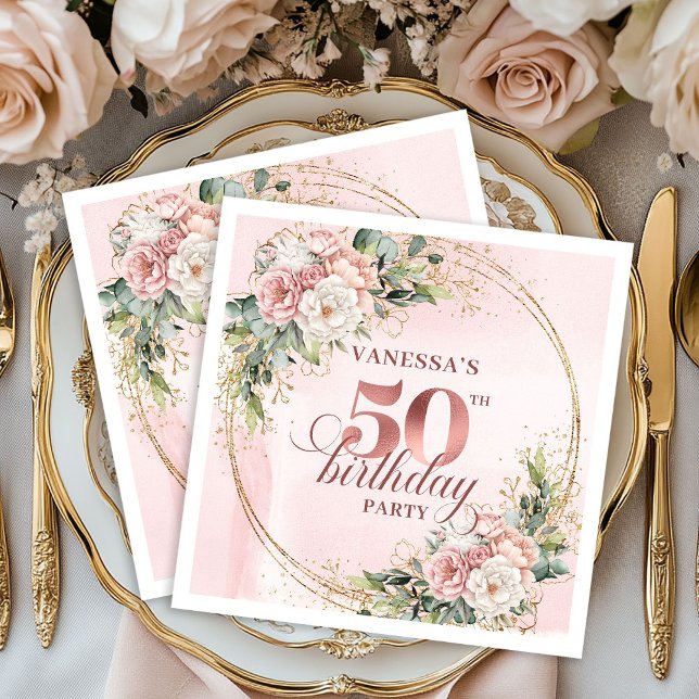 Serviette En Papier Elegant Rose Gold Greenery 50th Birthday Napkins (Elegant Rose Gold Greenery 50th Birthday Napkins)