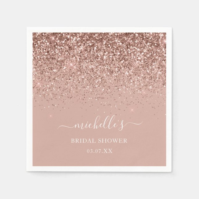 Serviette En Papier Élégant Rose Gold Sparkle Parties scintillant Nom  (Devant)