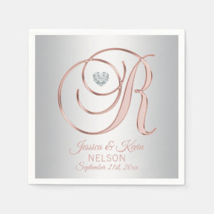 Serviette En Papier Elégant Rose gris argent personnalisé Mariage or