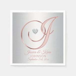 Serviette En Papier Elégant Rose gris argent personnalisé Mariage or N